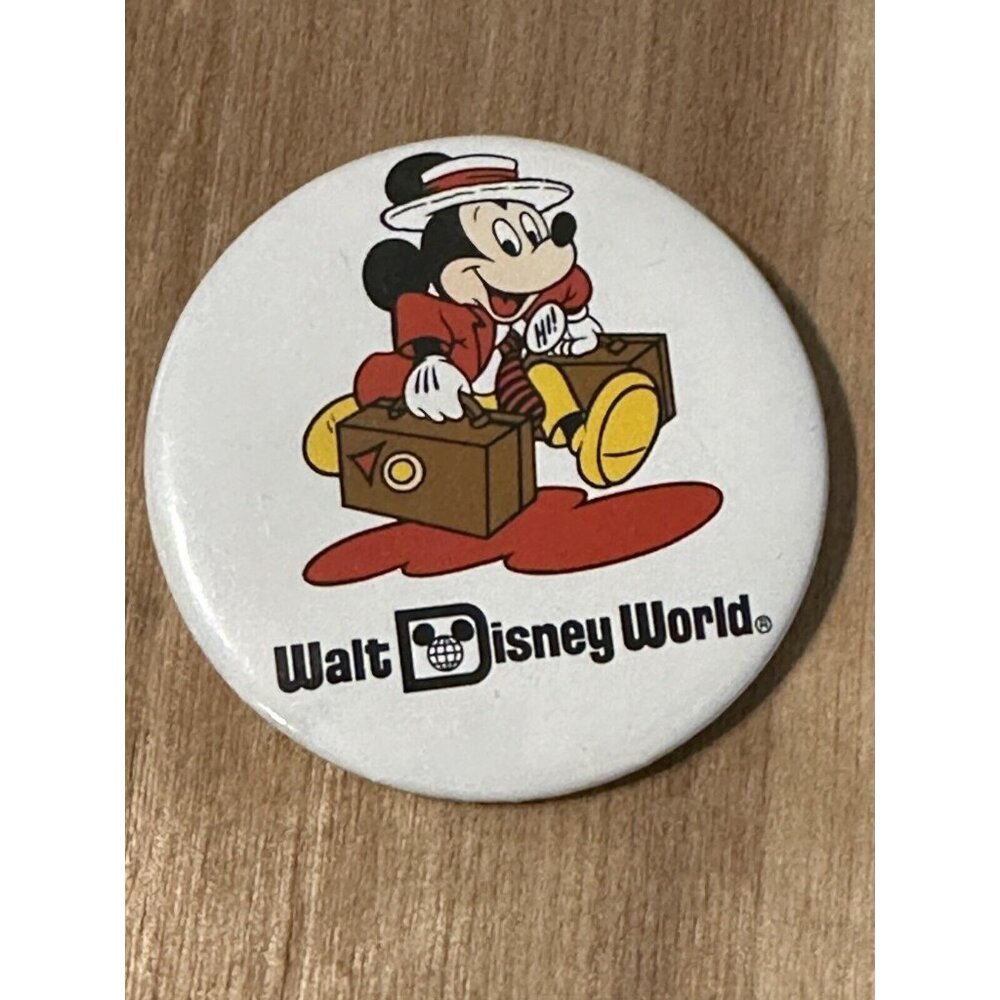80s  Walt Disney Co. World Mickey Mouse Pinback Button Travel Cast Memeber Pin